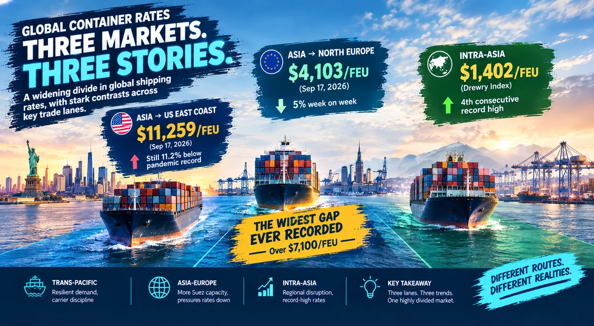 Asia-US Freight Rates Are Nearing Pandemic Highs While Asia-Europe Rates Keep Falling — The Gap Has Never Been Wider