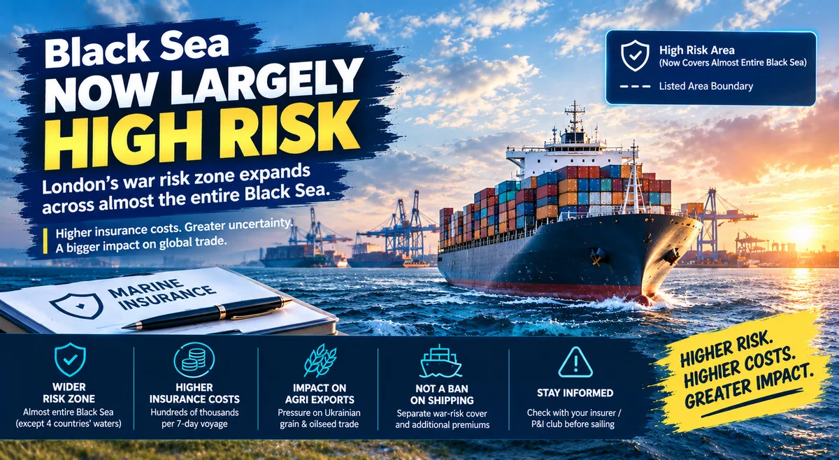 Almost the Entire Black Sea Is Now a High-Risk Zone — Insurance Costs for Grain and Oil Shipments Are About to Jump